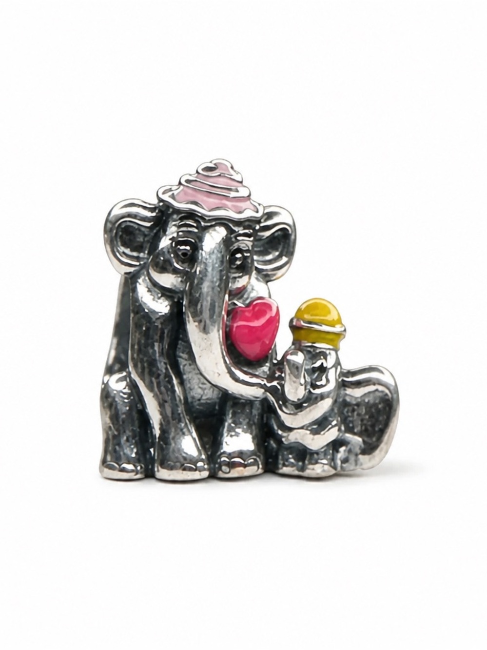 Silver Elephant Mother & Baby Charm Pink and Yellow Accents new with out tag